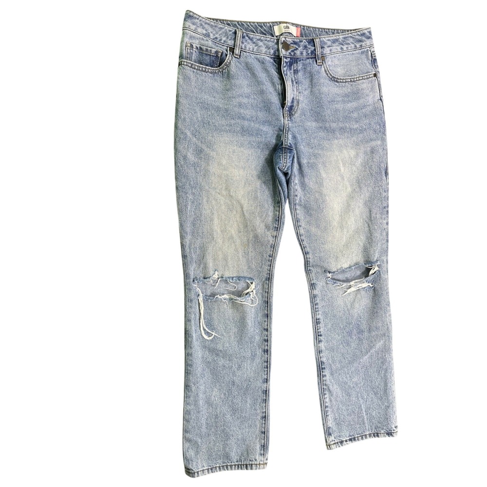 Cabi Distressed Straight Leg Jeans Light Wash Raw‎ Hem Size 8